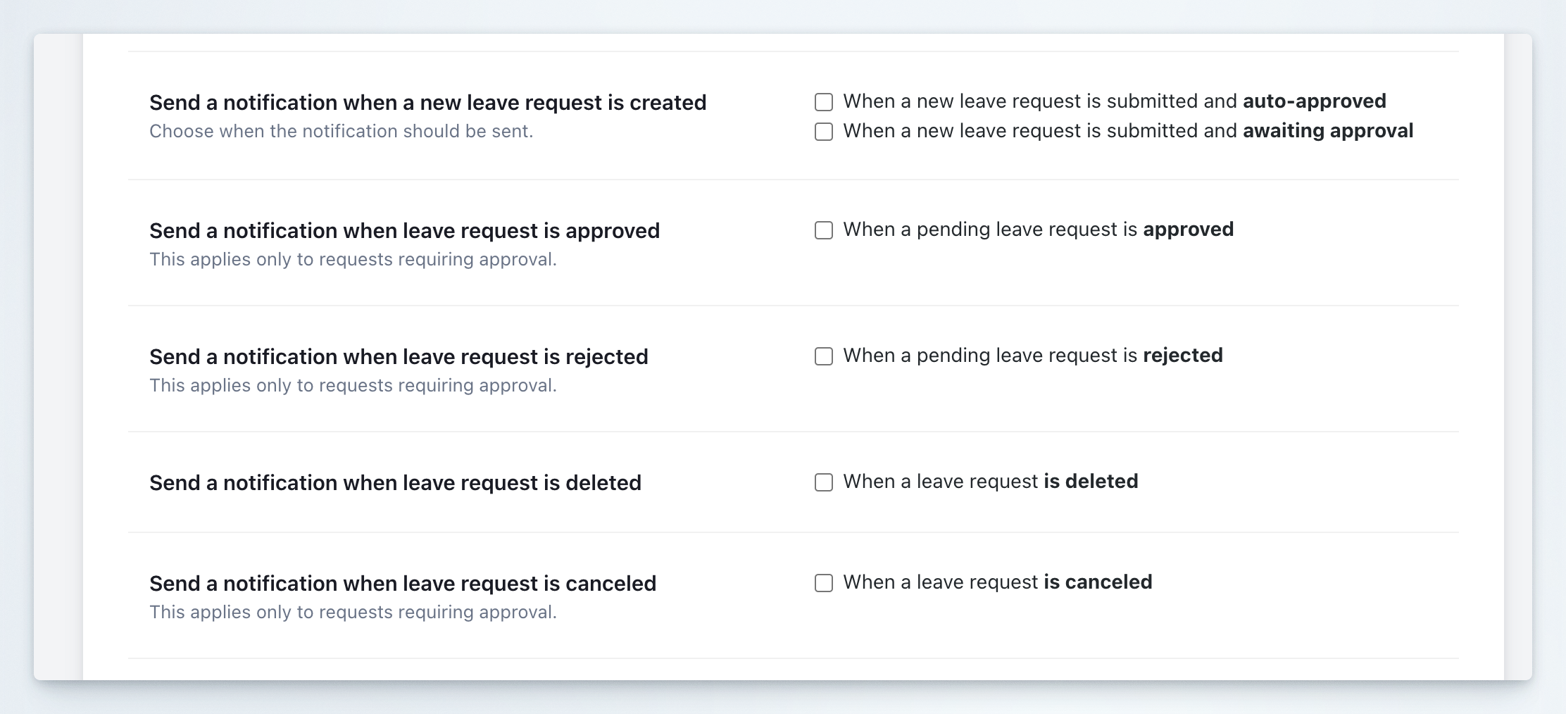 Event notification configuration options