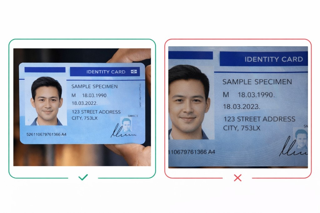 Correct vs incorrect framing: card with space and context (correct) vs tight crop with no surrounding space (incorrect)
