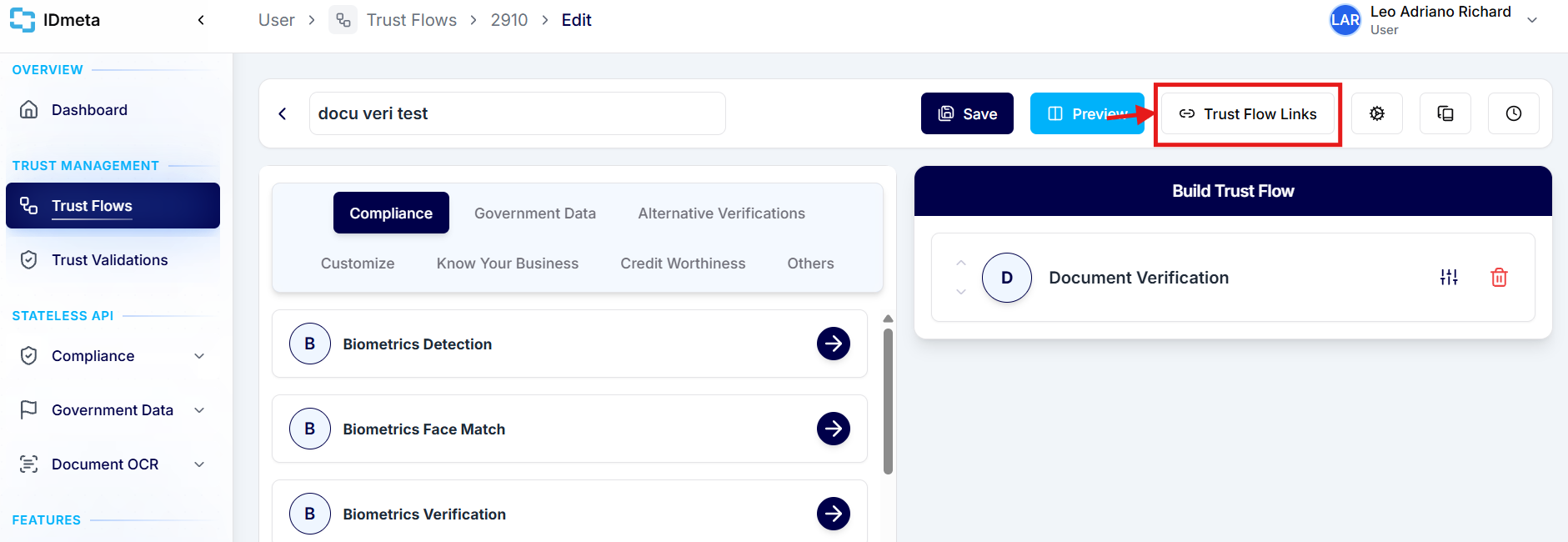 Open Trust Flows Tab