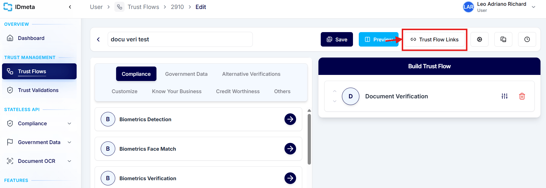 Open Trust Flows Tab