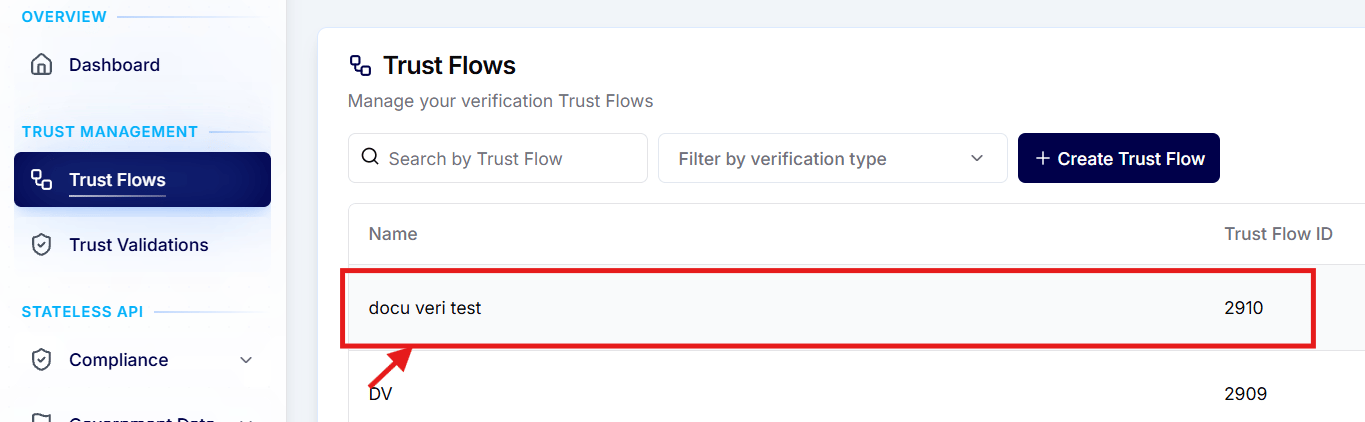 Open Trust Flows Tab