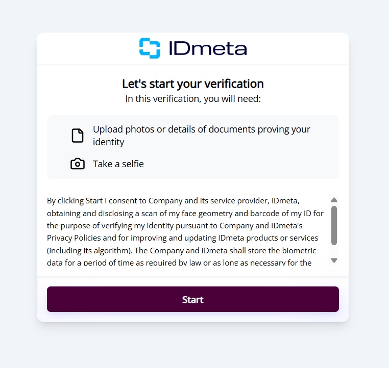 Welcome and Consent page showing updated typography and button styling