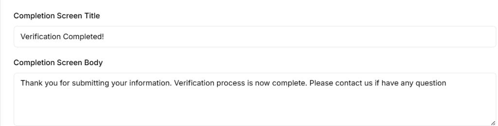 Completion Screen Title and Body fields in Branding and Appearance