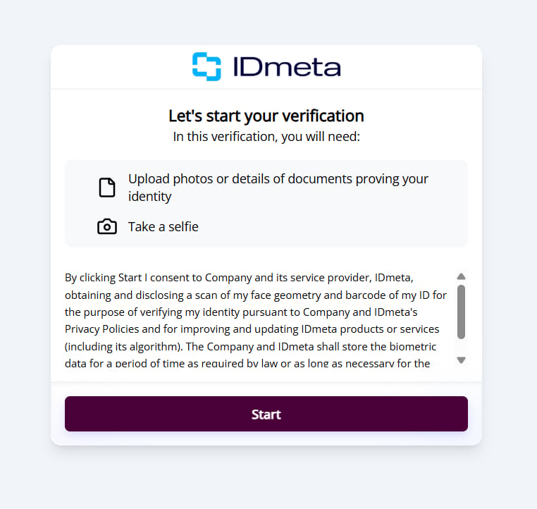 Welcome and Consent page showing the default privacy policy text