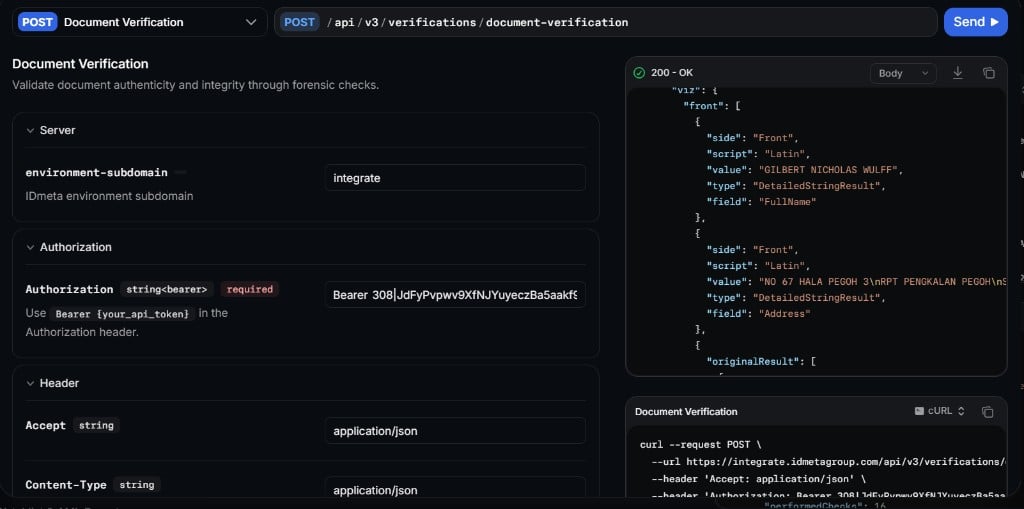 Document Verification response in the API Reference