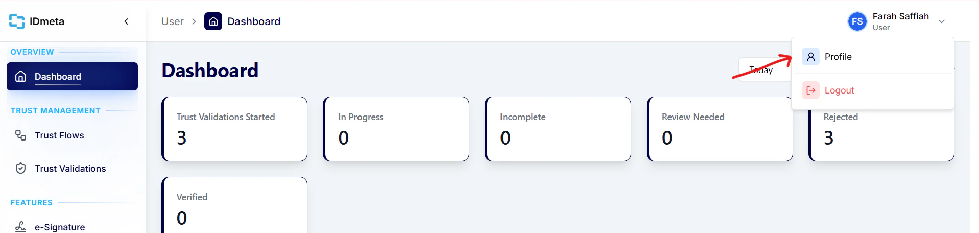 Open profile from the dashboard