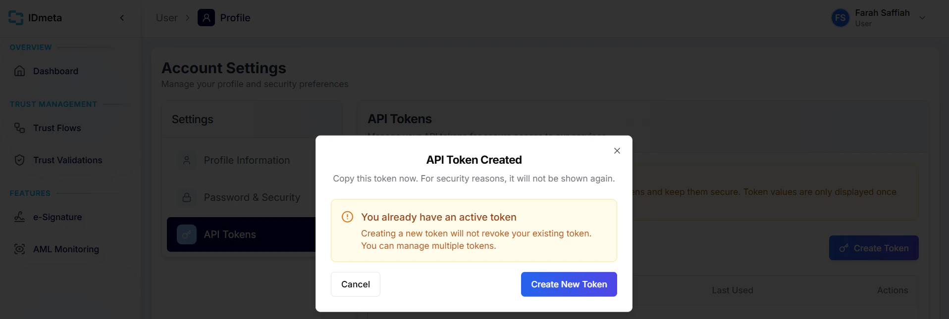 Create a new API token