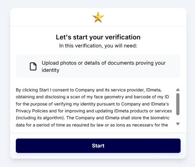 Welcome and Consent page showing an uploaded company logo