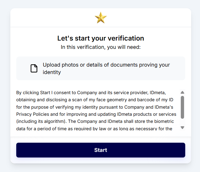 Welcome and Consent page showing an uploaded company logo