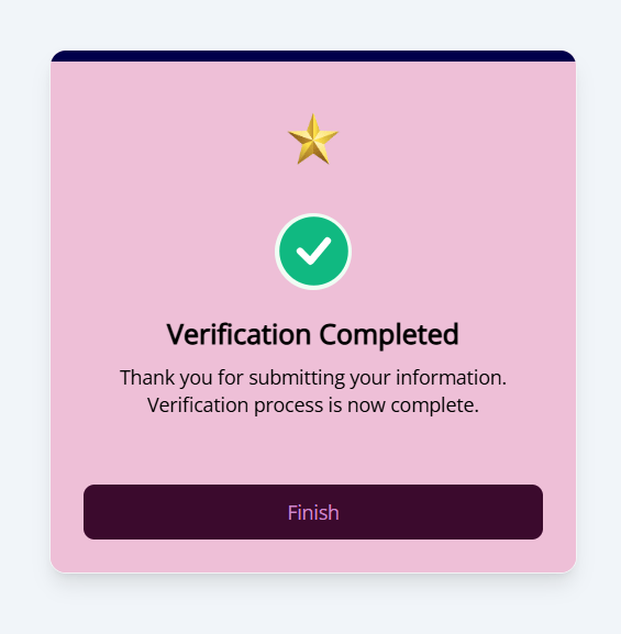 Verification Completed screen showing the default title and body