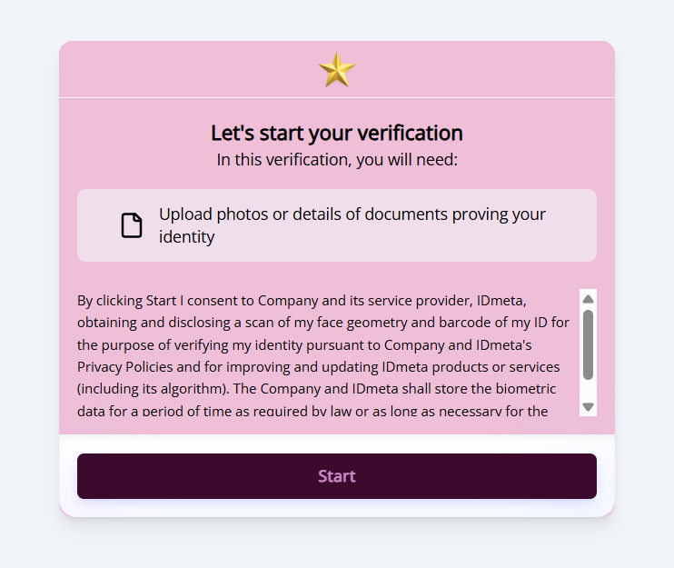 Welcome and Consent page showing the default privacy policy text