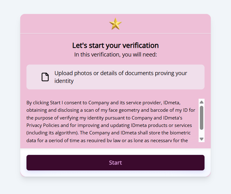 Welcome and Consent page showing the default privacy policy text