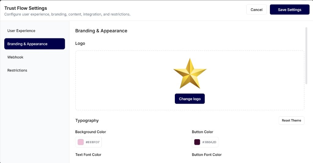 Branding and Appearance settings in Trust Flow Settings
