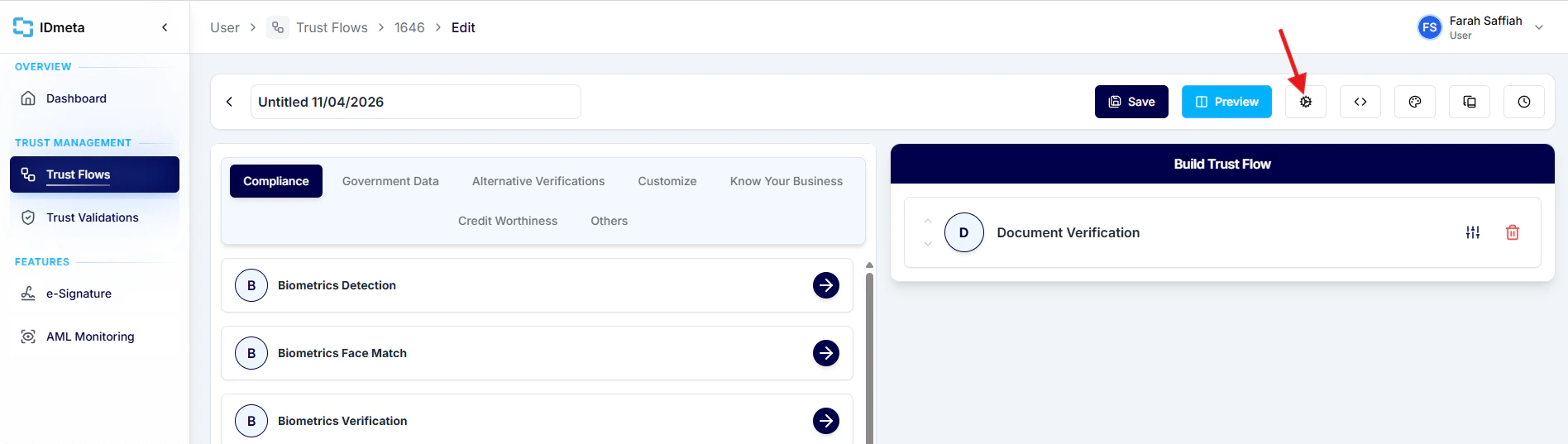 Open Trust Flow settings