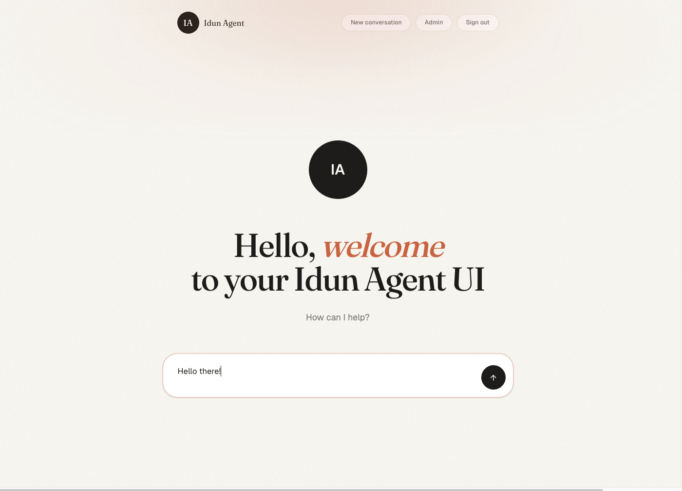 Chat UI welcome state