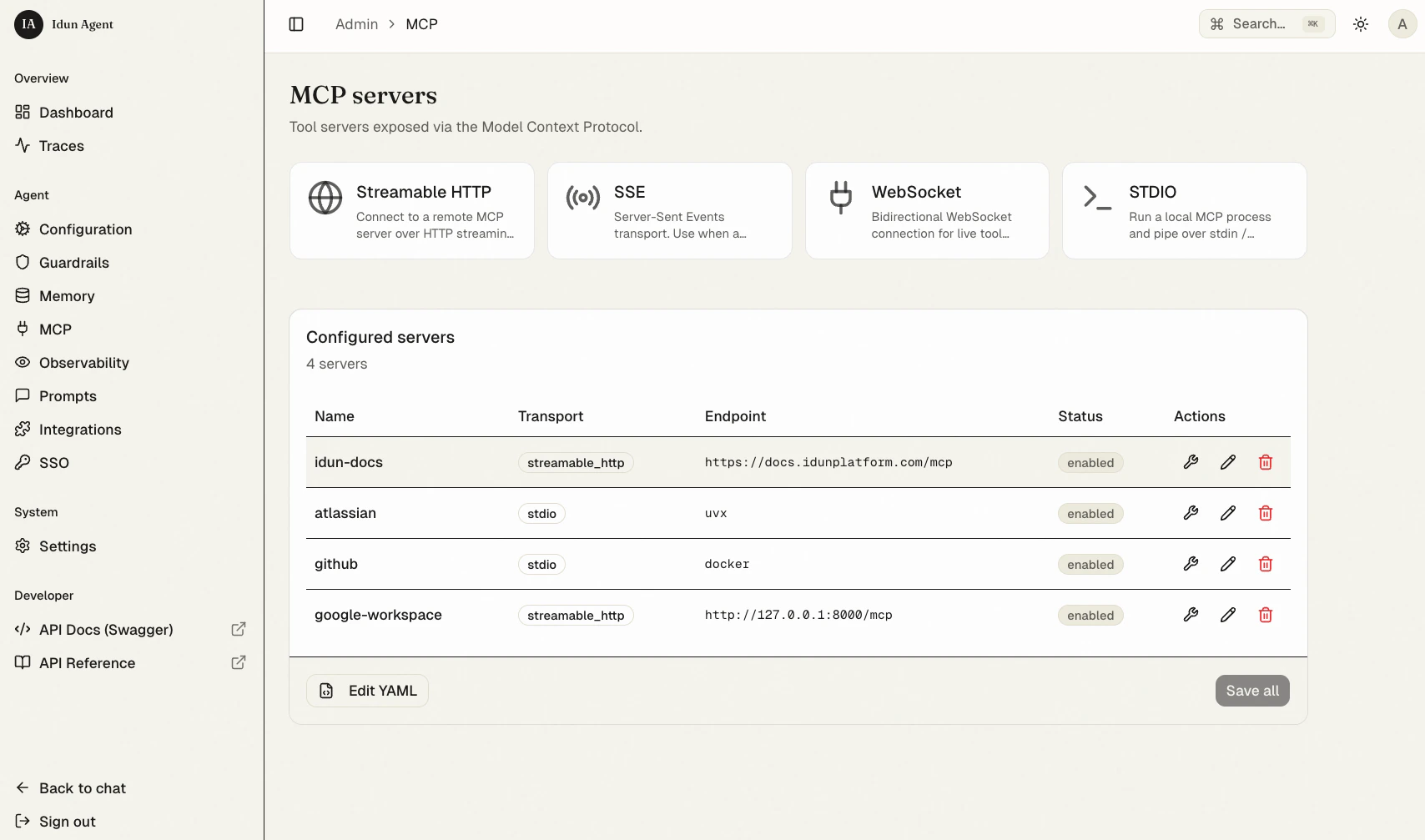 MCP admin page