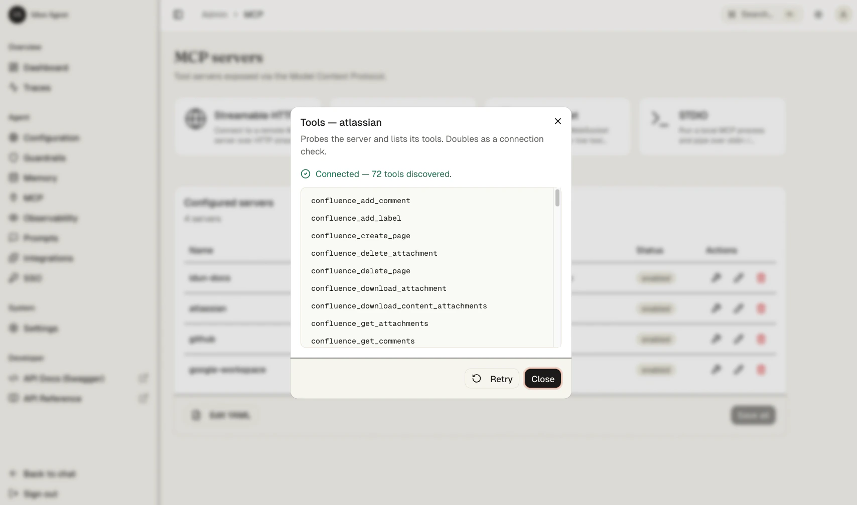 Tools discovered for the atlassian MCP server