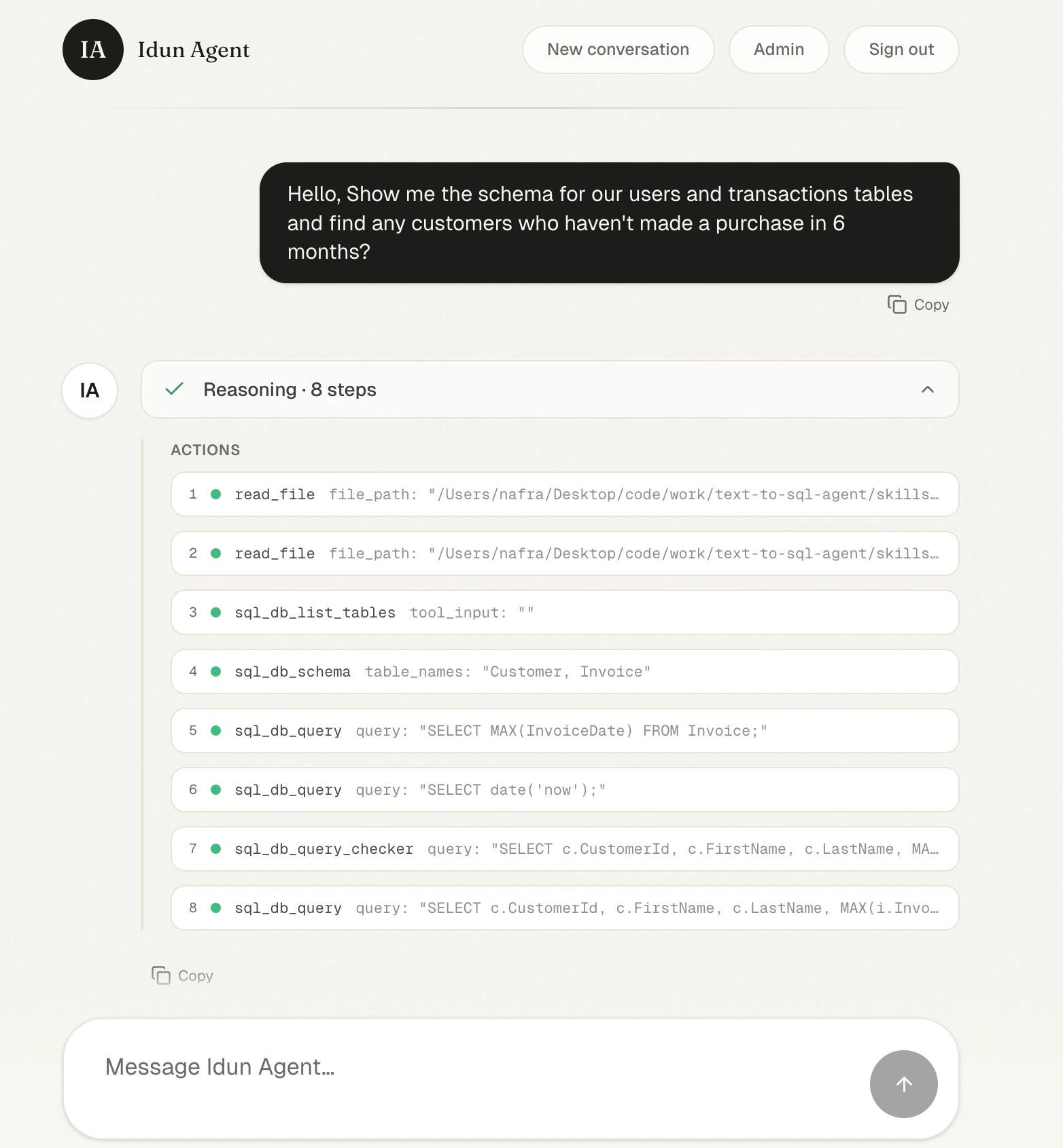 Chat — Deep Agent reasoning, 8 steps