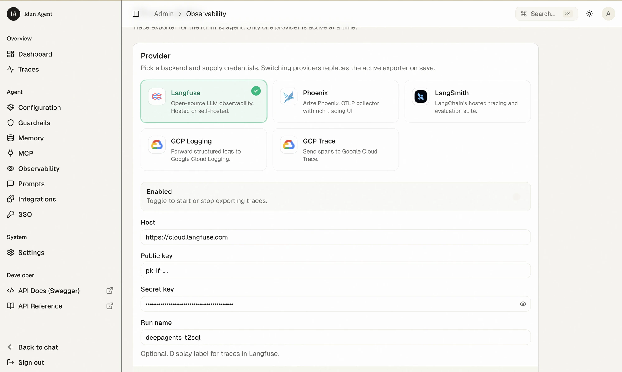 Configure Langfuse from the admin