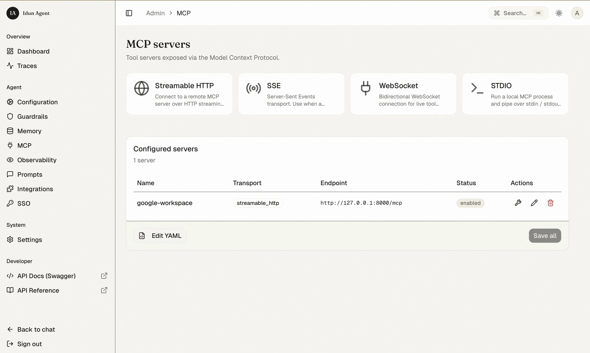 MCP servers — google-workspace registered