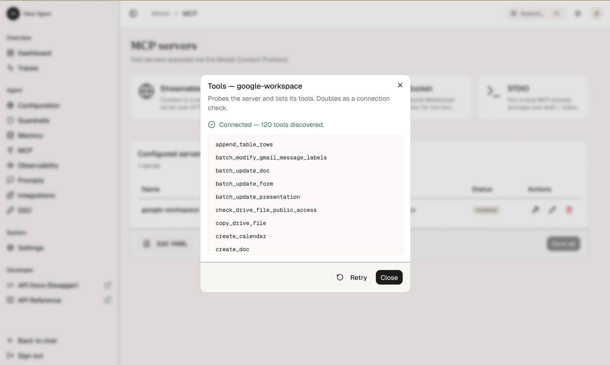 Tools — google-workspace, 120 tools discovered