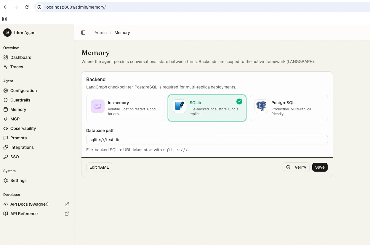 /admin/memory/ with SQLite selected