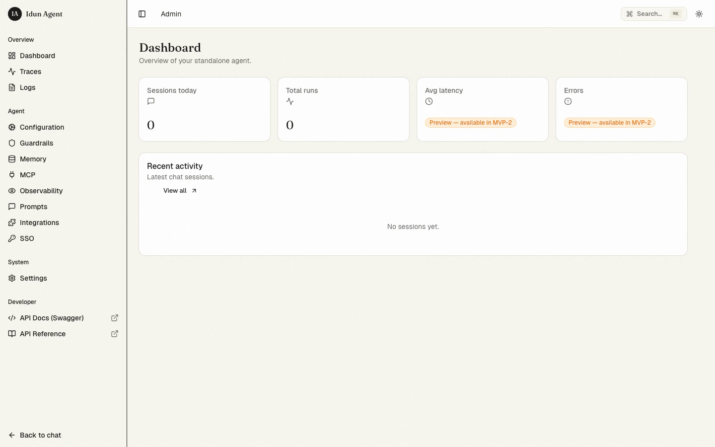 Admin landing page