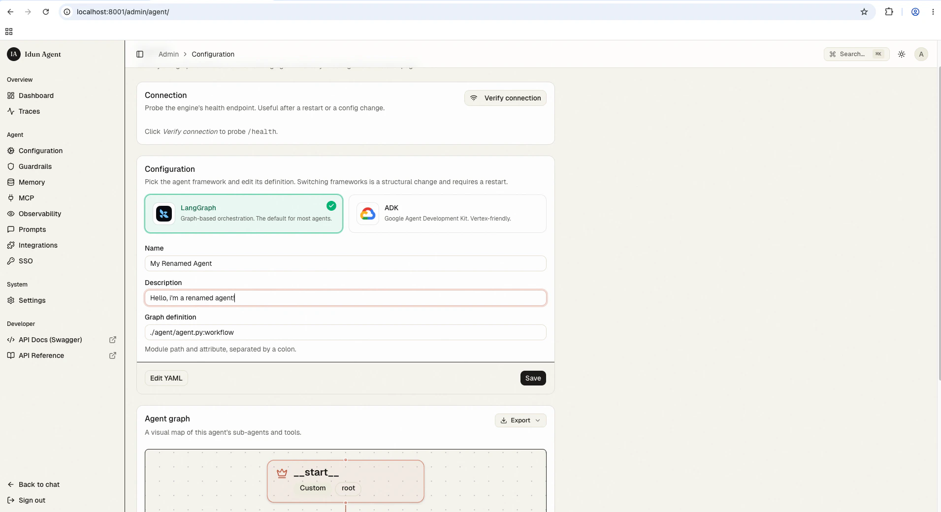 Admin agent configuration page