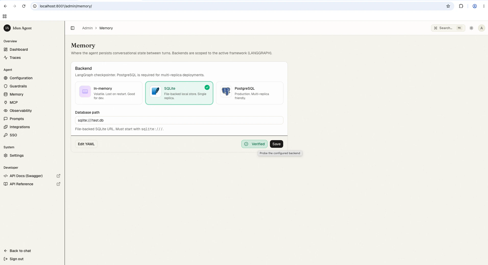 Memory admin page