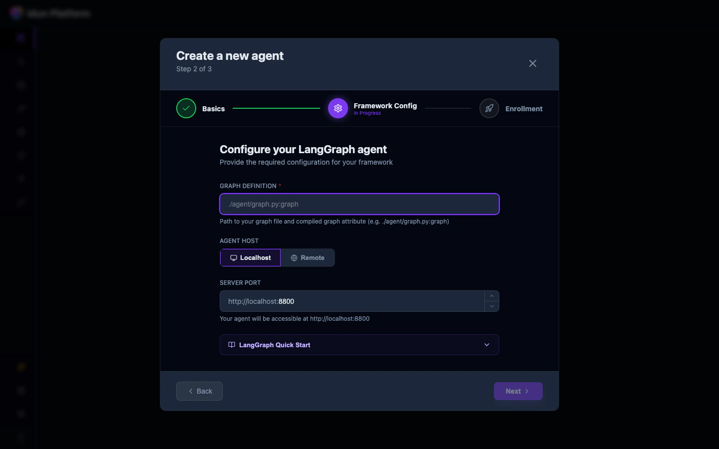 Framework-specific settings in step 2