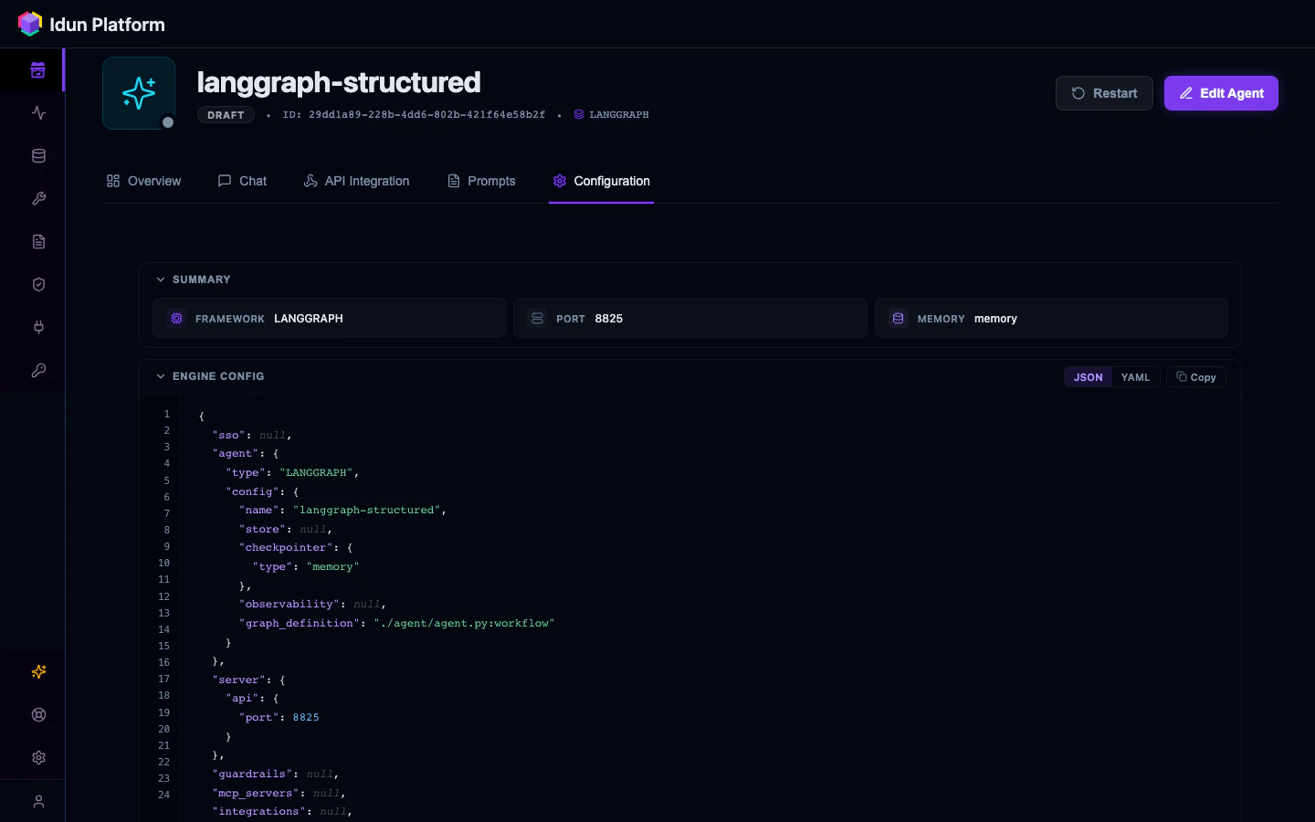 Agent detail Configuration tab