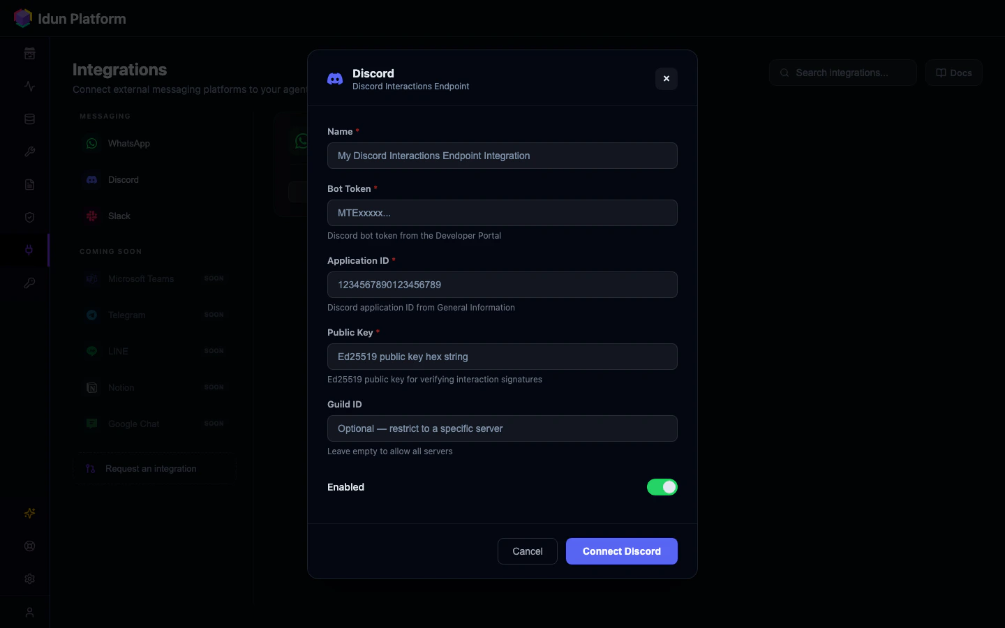 Discord integration form