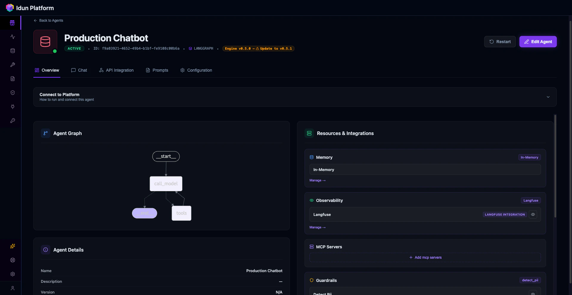 Fully configured agent with graph, observability, and guardrails