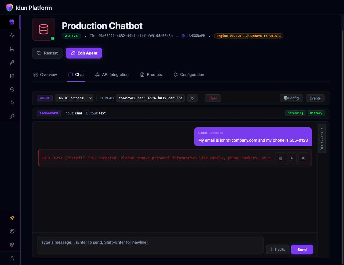 Guardrail blocking PII in chat