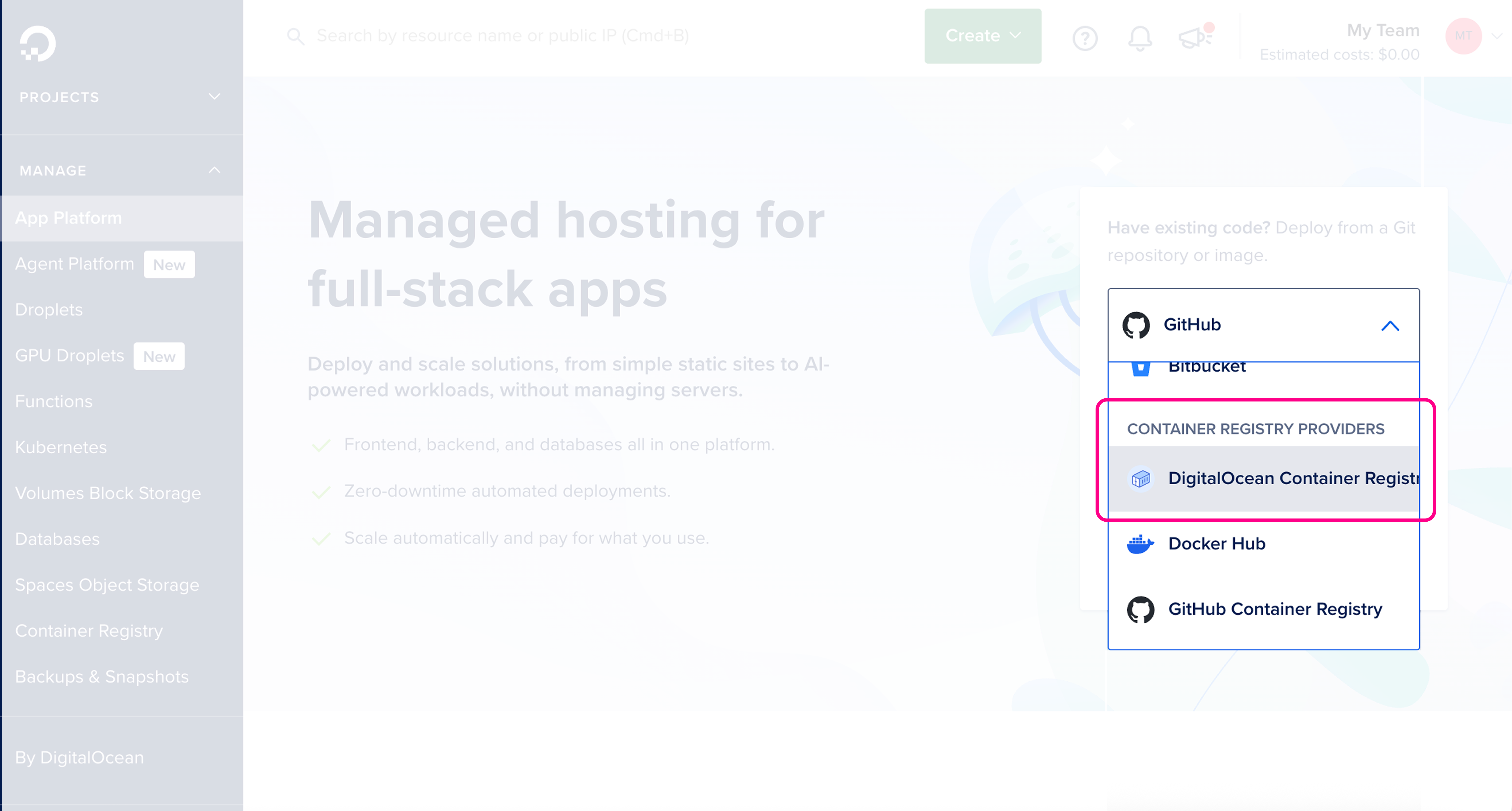 DigitalOcean App Platform 项目控制面板