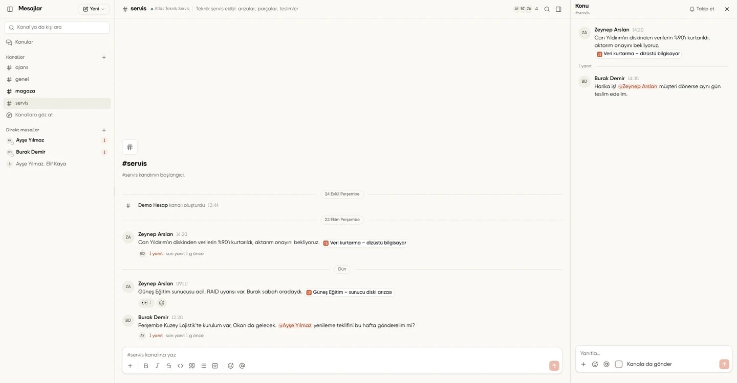 Genel kanalındaki mesaja bağlı konu ve ekip yanıtları