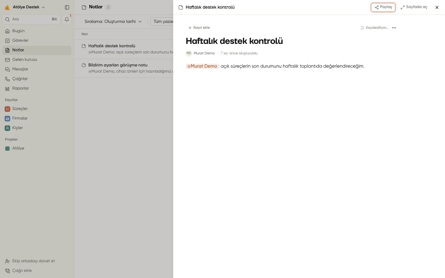 Zengin metin notu ve ekip üyesi anması