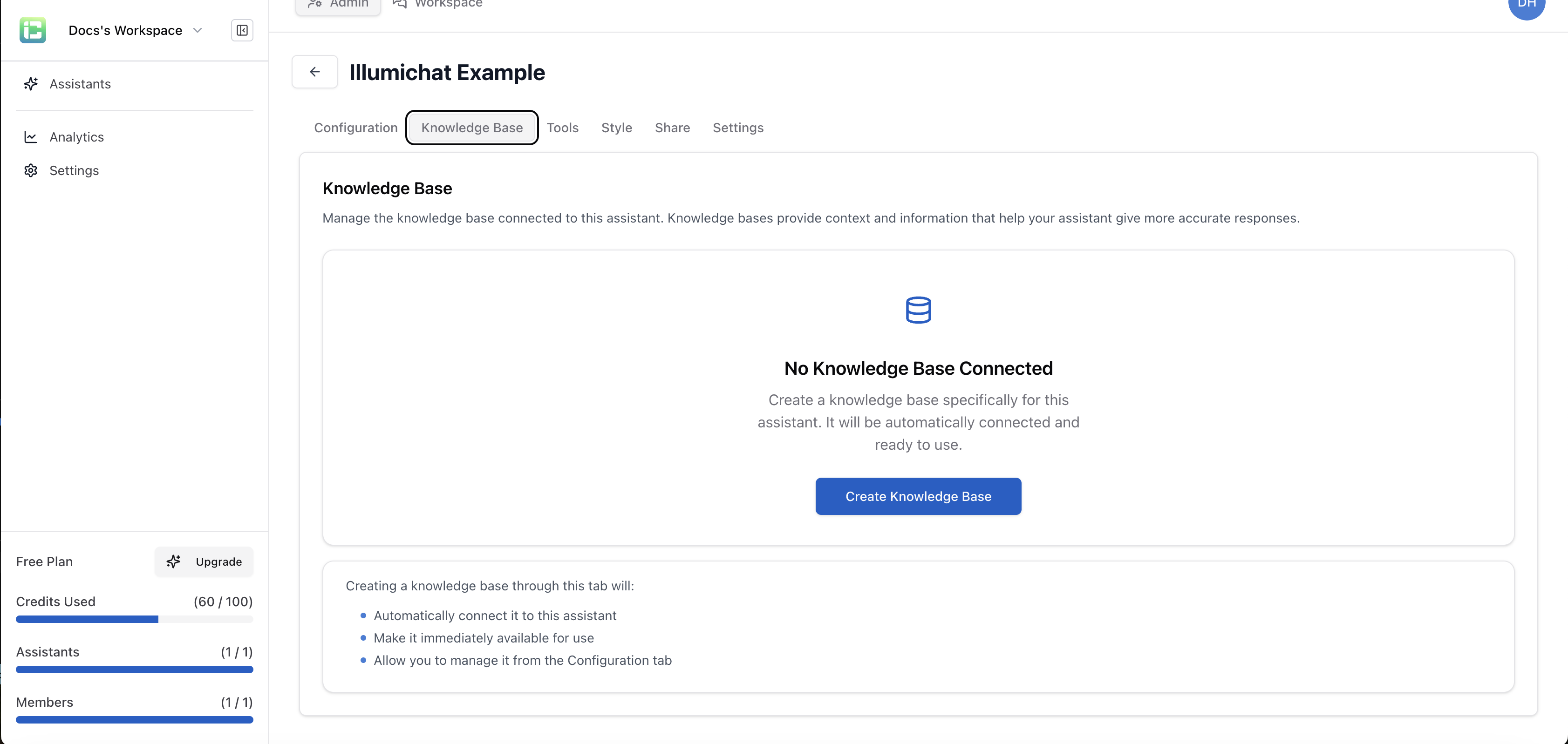 No Knowledge Base Connected