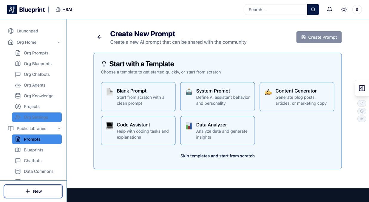 Blueprint Prompt Create Start