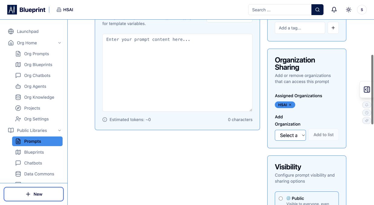 Blueprint Prompt Sharing Settings