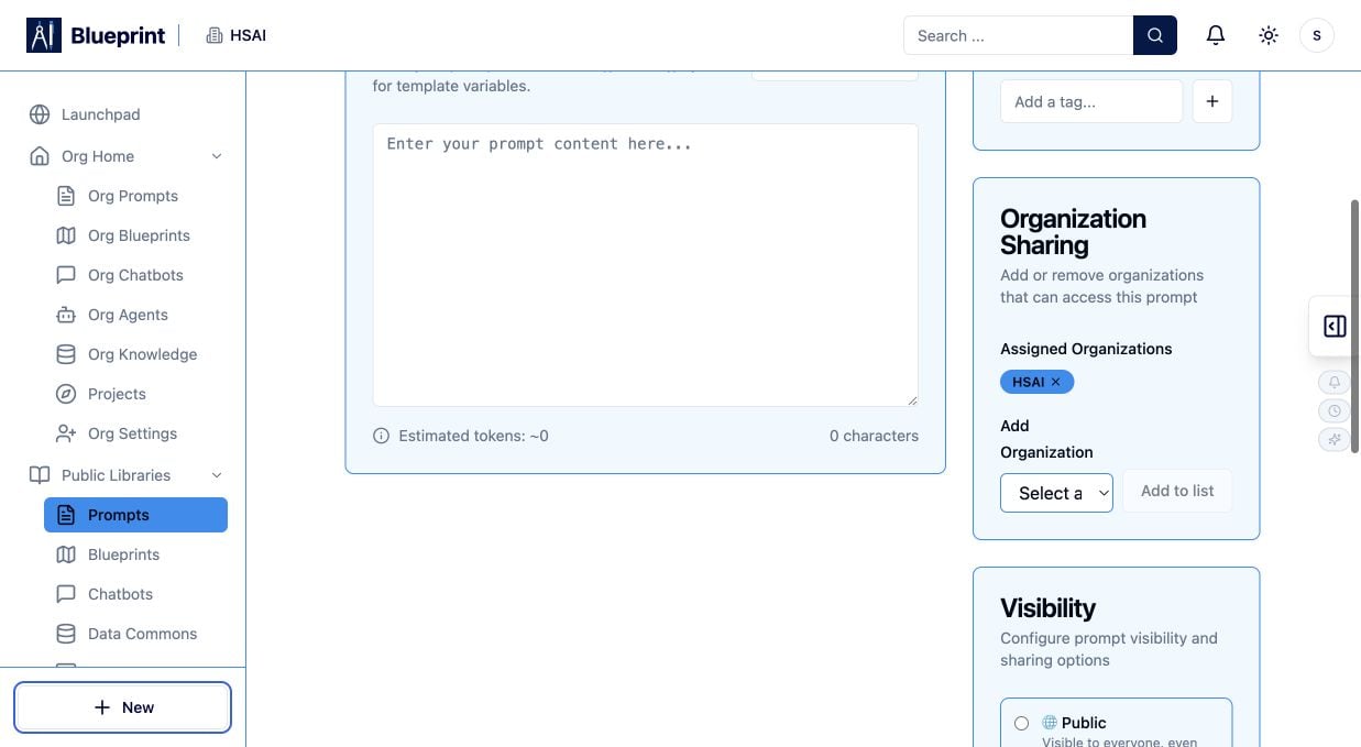 Blueprint Prompt Sharing Settings