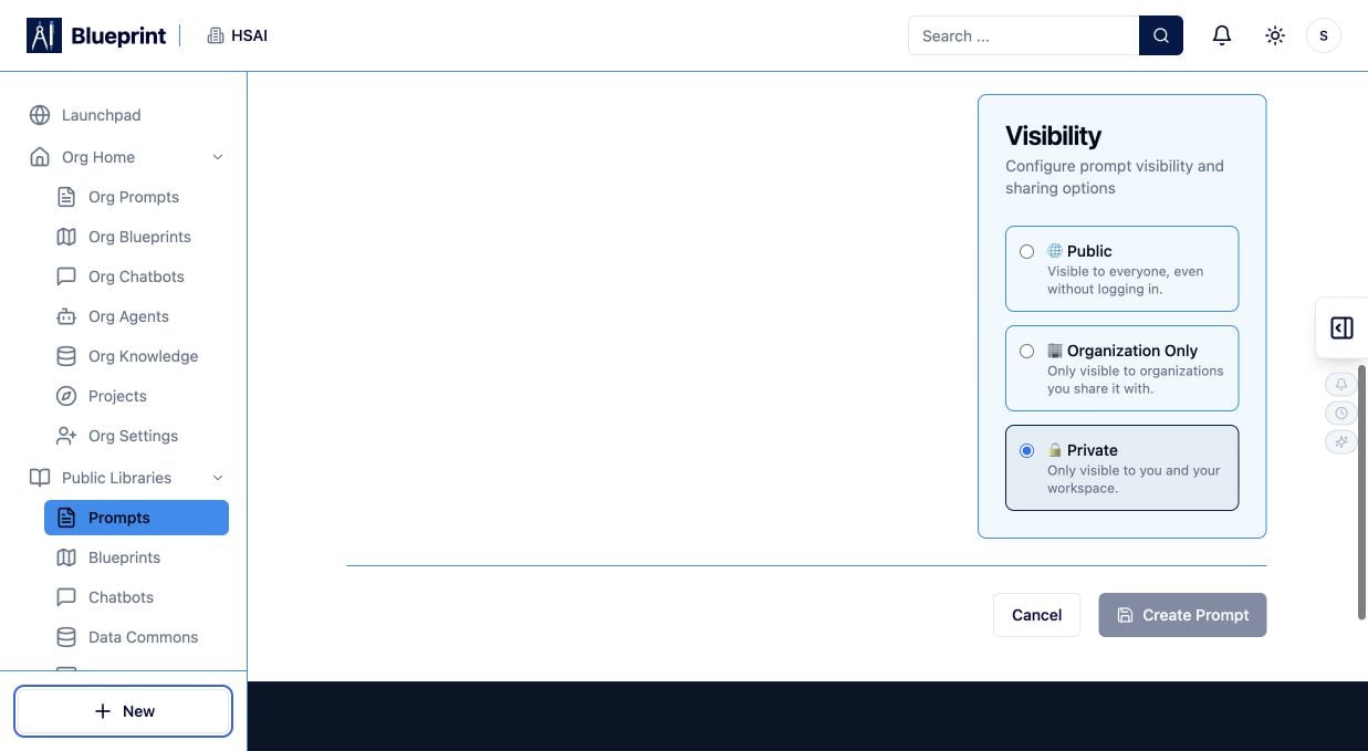 Blueprint Prompt Visibility Options