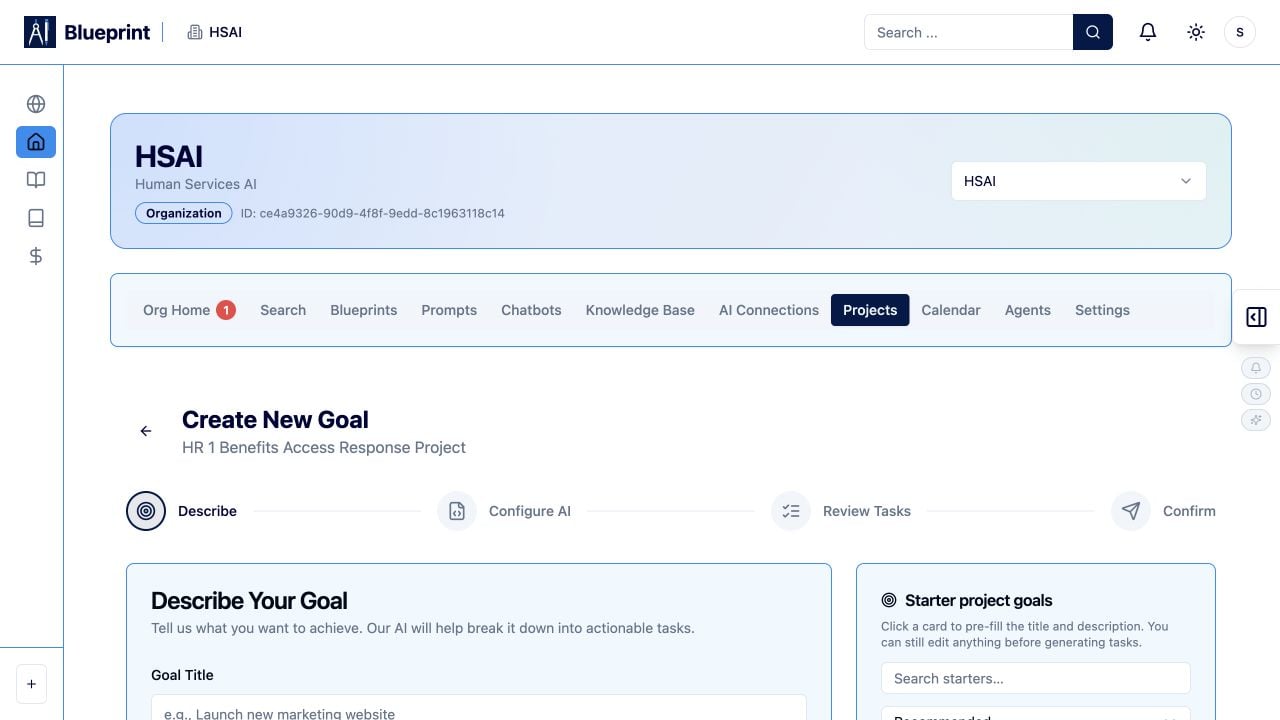 Blueprint Project Goal Create