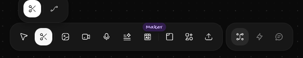 Bottom toolbar with the scissors icon selected and its menu showing the Remove edges and Connection tools