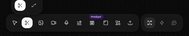 Bottom toolbar with the scissors icon selected and its menu showing the Remove edges and Connection tools