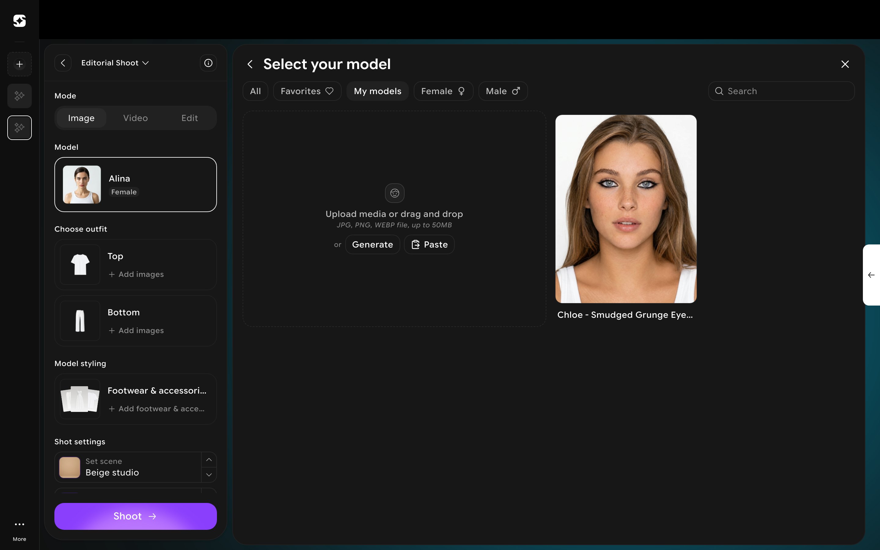 My models filter showing custom models saved to this account