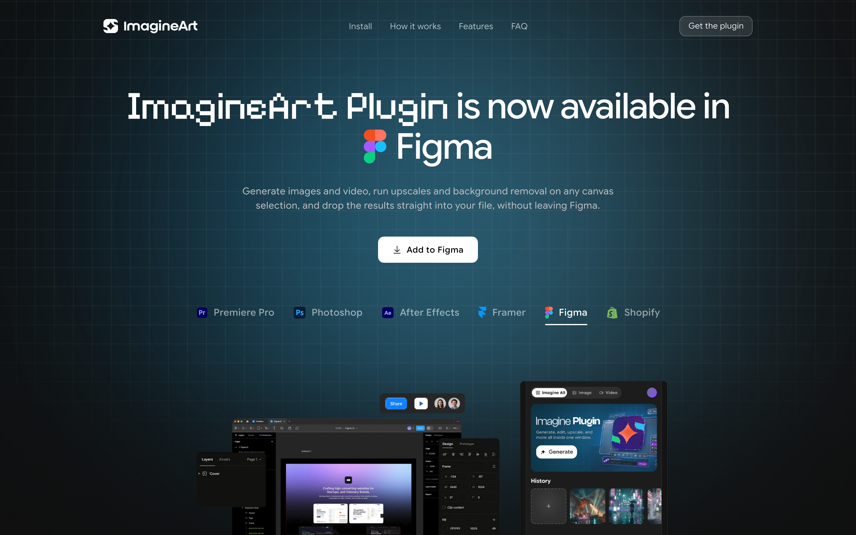 ImagineArt plugin running inside Figma, showing the generation toolkit