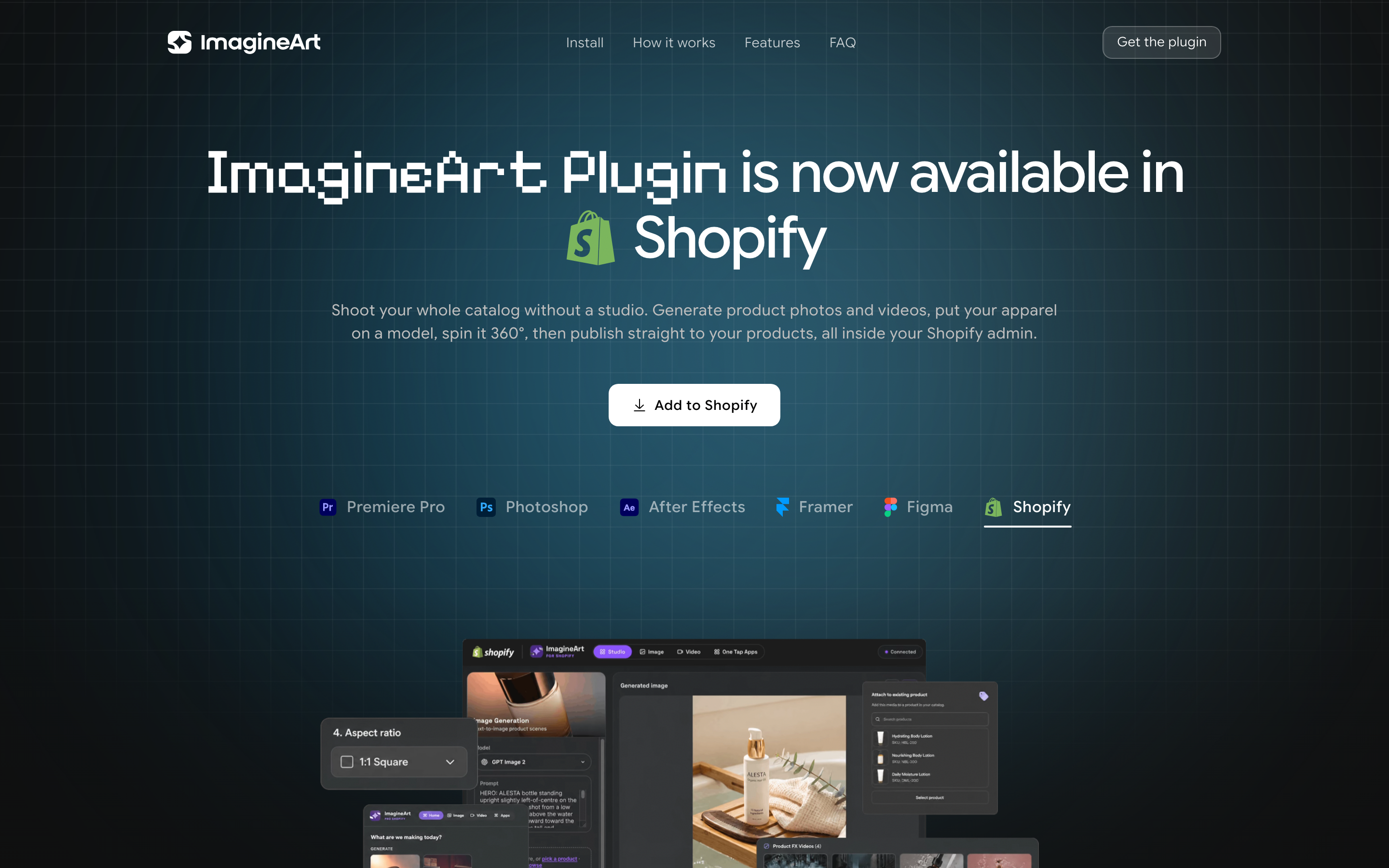 ImagineArt app embedded in the Shopify admin, showing image generation and product publishing