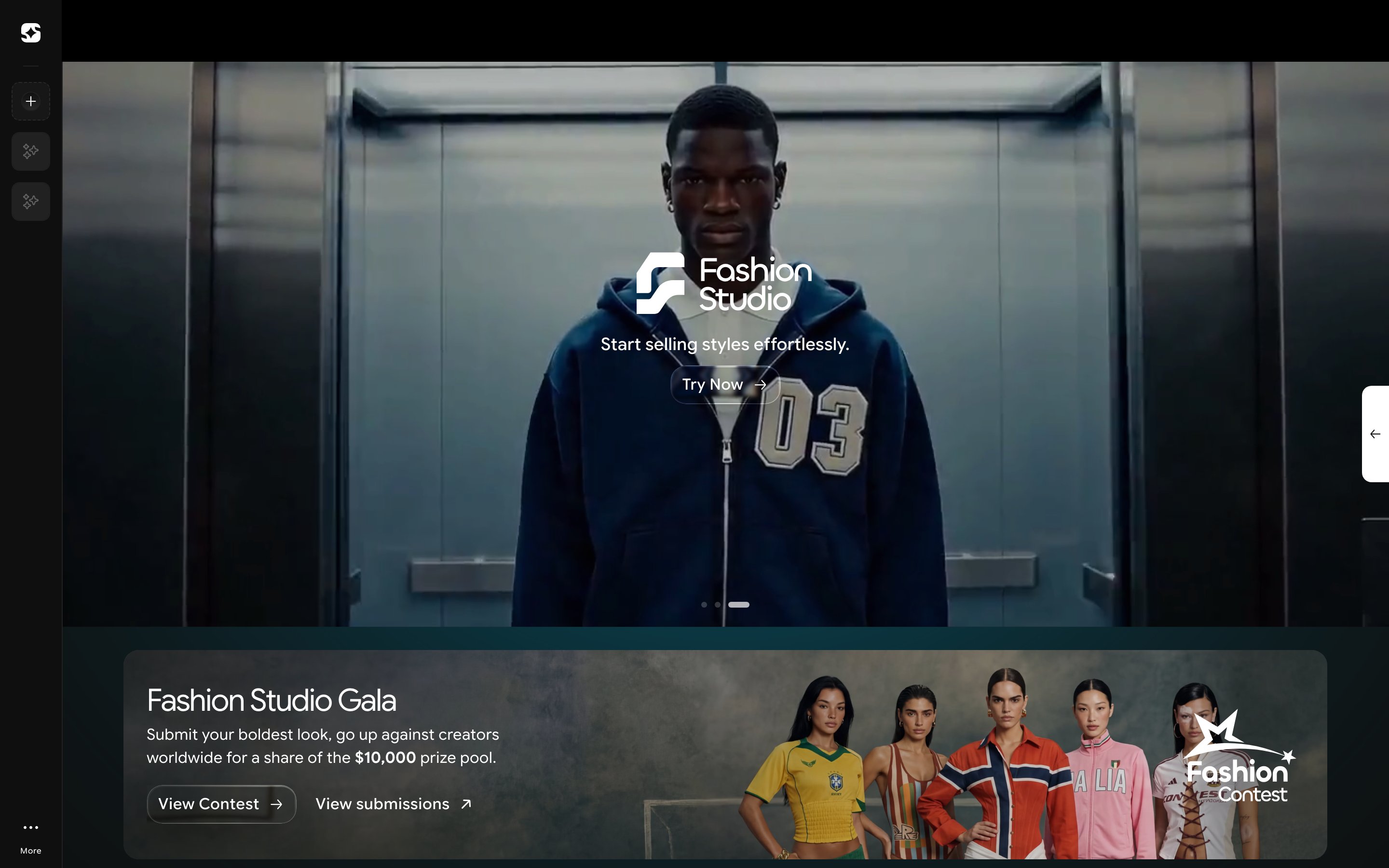 Fashion Studio landing page with Editorial and Catalog format options