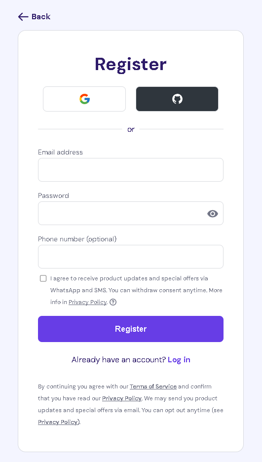 Hostinger signup form
